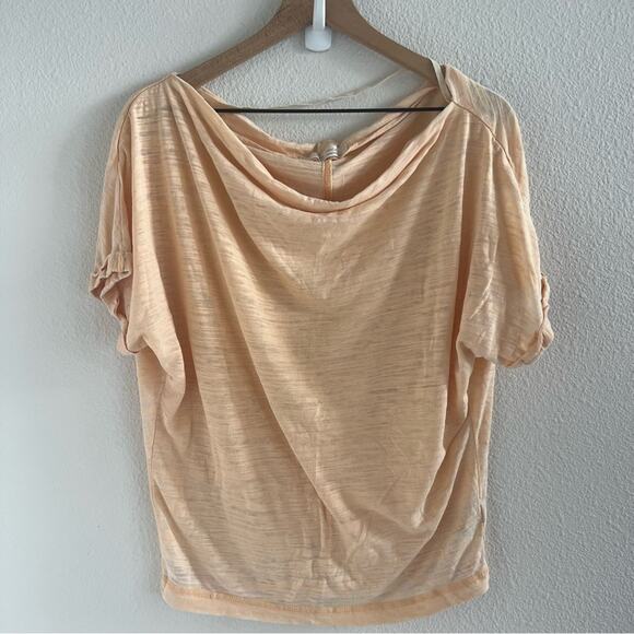 Free People We the Free Astrid Convertible Neck Tee Apricot Large - Picture 1 of 7